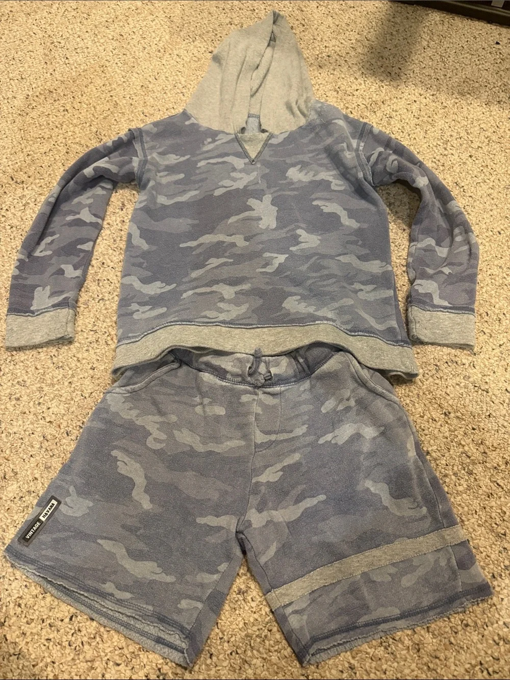 Vintage Havana Kids Hooded Pajama Set in Grey Blue Camo